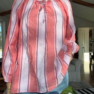 Old Navy Pink and White Striped Blouse